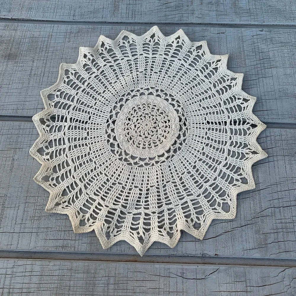 Vintage Handmade Crochet Lace Tablecloth Round 100% Cotton 15”inches Beige Color